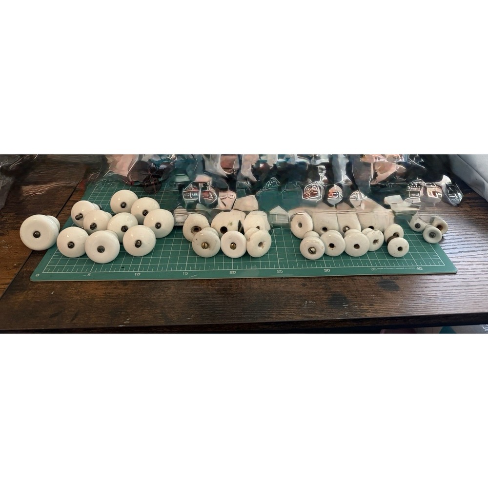 Set of 29 White Round Ceramic Cabinet Drawer Pulls Farmhouse Vintage Knobs